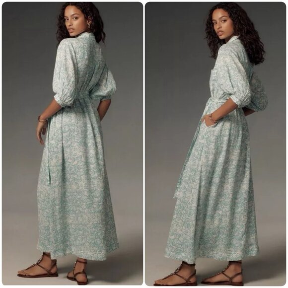 Anthropologie Dresses & Skirts - Anthropologie The Irene Linen Long Shirt Dress XXS Puff Sleeve Dainty Prairie
